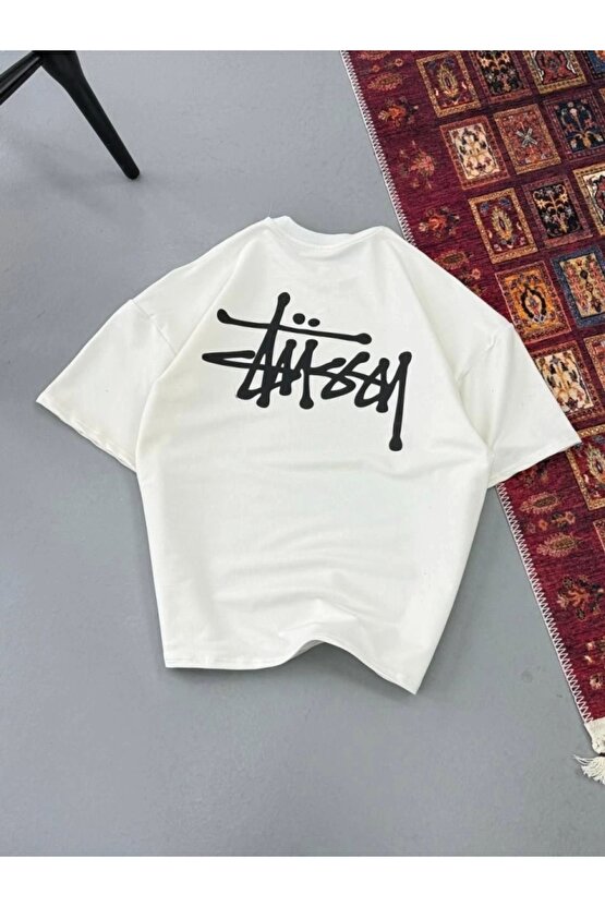 Erkek Baskılı Oversize T-shirt - Beyaz