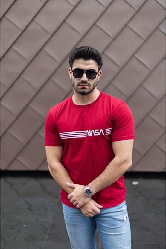 eyesof Erkek Kısa Kollu Nasa Baskı Basic Erkek T-shirt