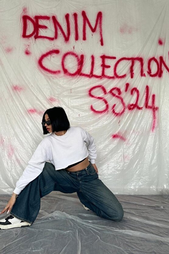 Gökyüzü Moda Lacivert Geniş Paça Jeans Pantolon