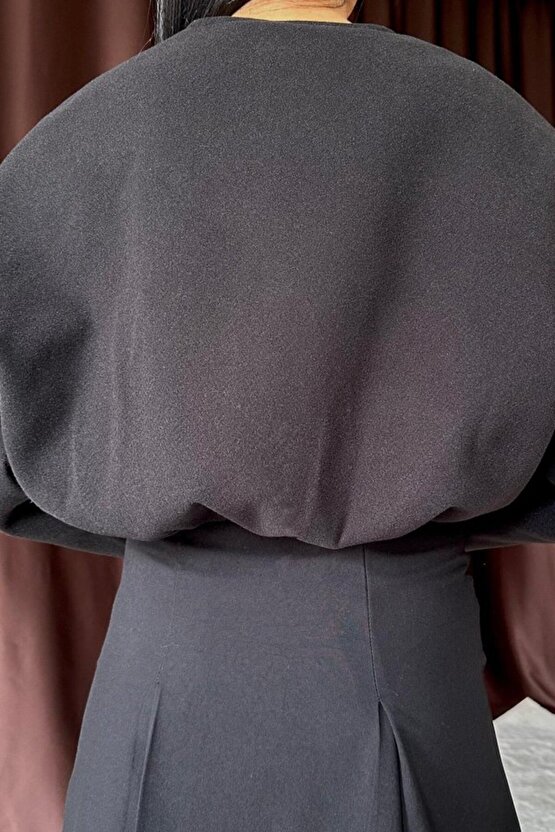 eyesof Siyah Kısa Önü Fermuarlı Bomber Ceket