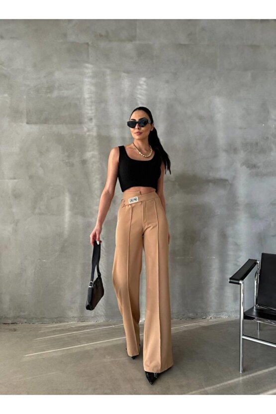 Gökyüzü Moda DREAMS ETİKETLİ PALAZZO PANTOLON - Bej