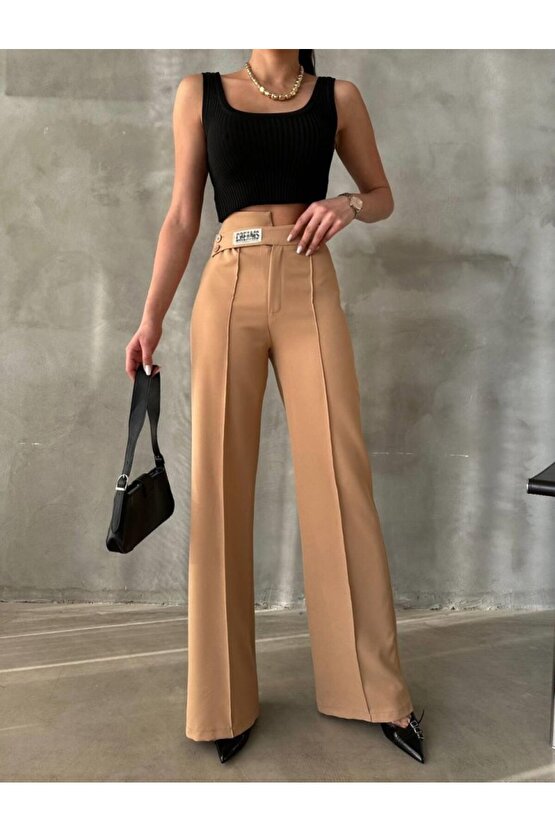 Gökyüzü Moda DREAMS ETİKETLİ PALAZZO PANTOLON - Bej