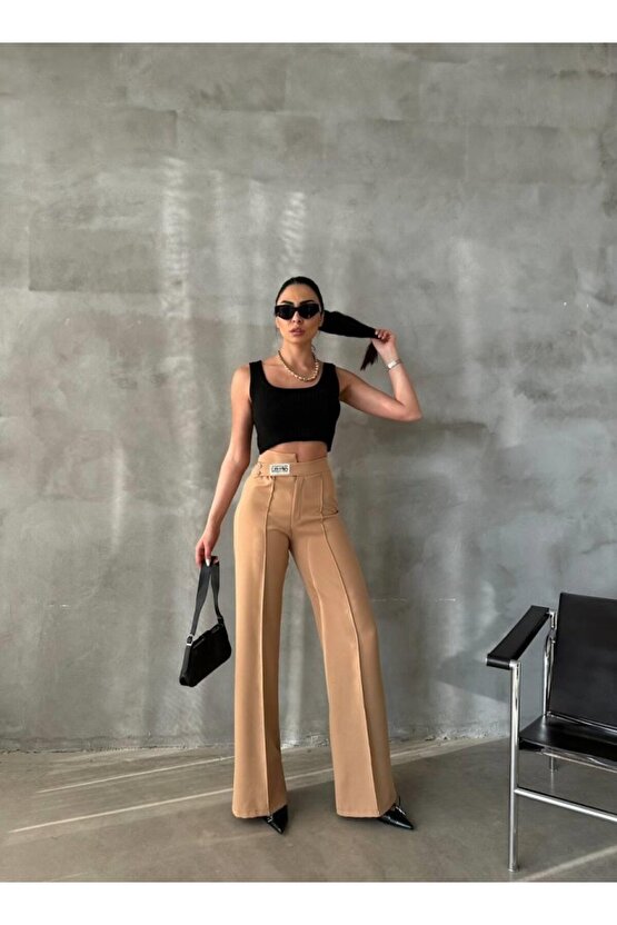 Gökyüzü Moda DREAMS ETİKETLİ PALAZZO PANTOLON - Bej