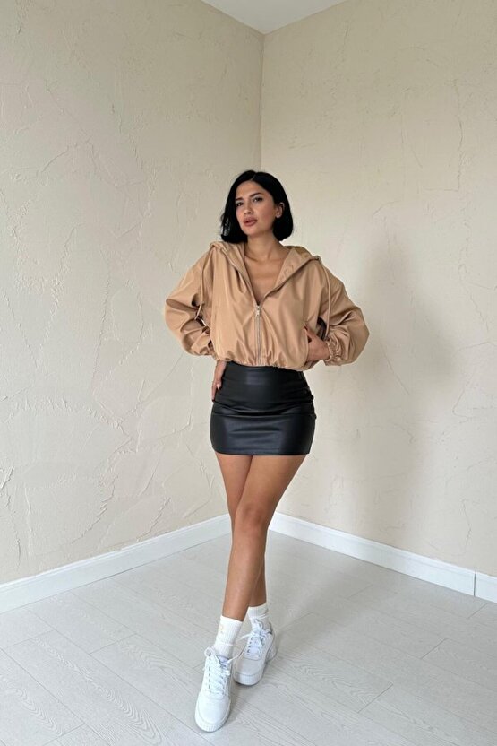 Gökyüzü Moda Vizon Kısa Fermuarlı Bomber Ceket