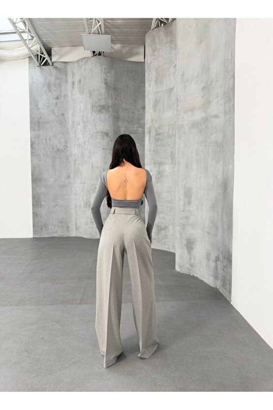 eyesof Sante Çizgili Bel Kuşakli Palazzo Pantolon