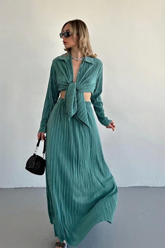 int Fitilli Gömlek Ve Uzun Etek Takım