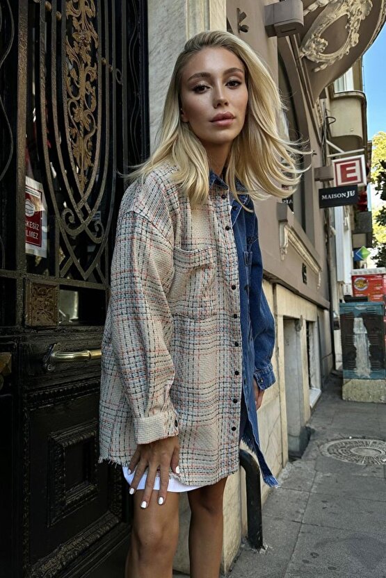 Gökyüzü Moda Bej Kot Garni Parçalı Gömlek