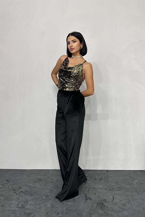 Gökyüzü Moda Gold Askılı Degaje Bluz