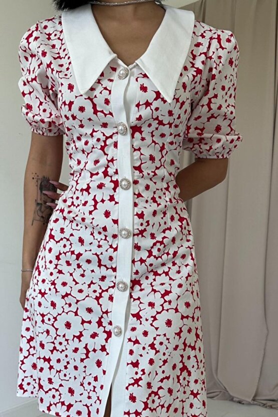 Gökyüzü Moda Fuşya Önlük Yakalı Poplin Elbise