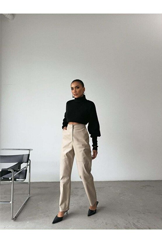 DERİ PANTOON DİZ PARÇAI  Taş