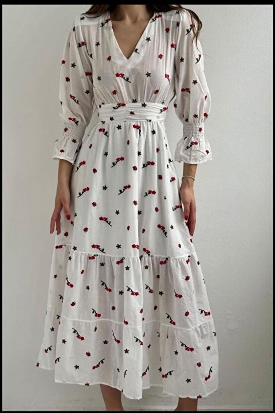 Gökyüzü Moda Kırmızı Gipeli Vual Elbise