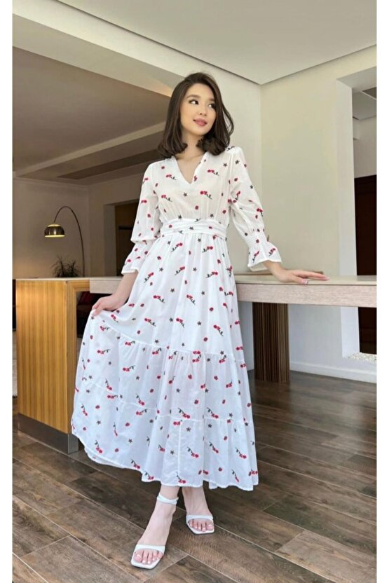 Gökyüzü Moda Kırmızı Gipeli Vual Elbise