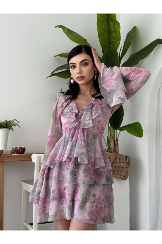 Gökyüzü Moda Elose Fırfırlı Elbise