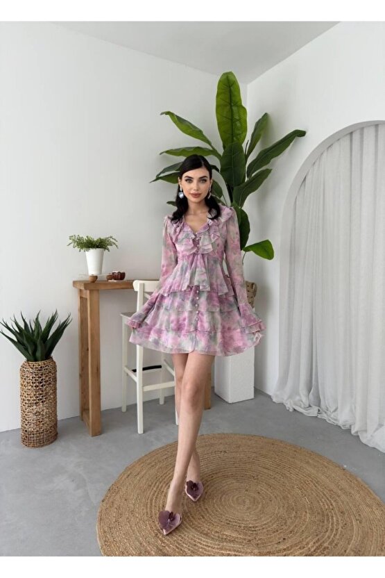 Gökyüzü Moda Elose Fırfırlı Elbise