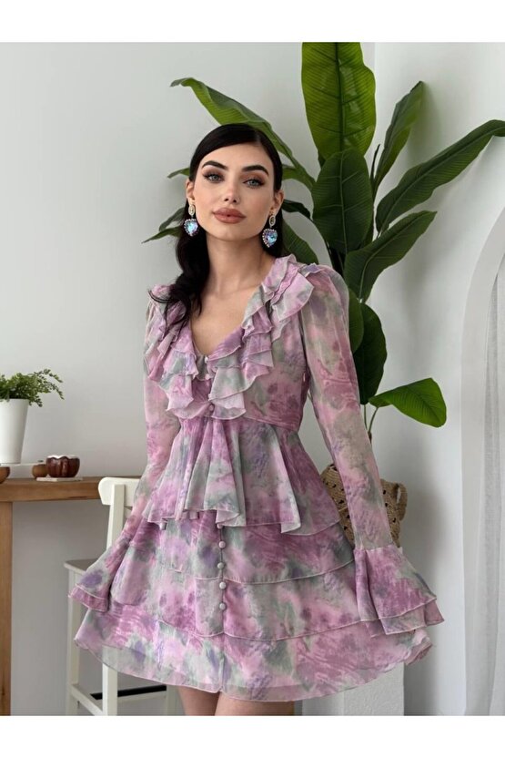 Gökyüzü Moda Elose Fırfırlı Elbise