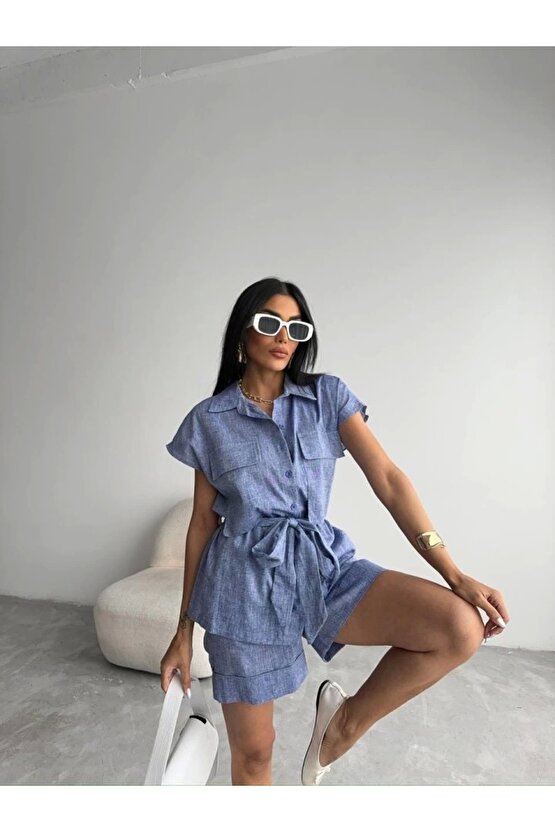 KETEN BAĞAAI KOUZ GÖEK  DUBE PAÇA ŞORT TAKI  acivert