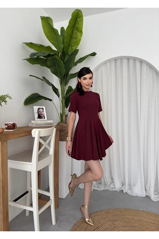 Gökyüzü Moda Crem Pliseli Elbise