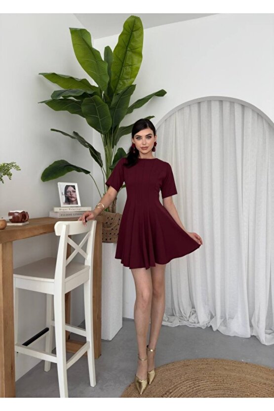 Gökyüzü Moda Crem Pliseli Elbise