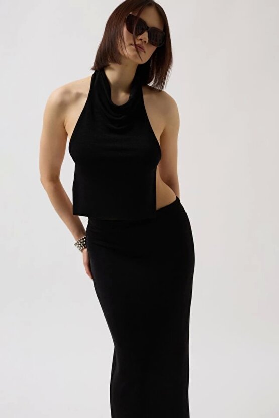 Parlak Kumaş Maxi Etek