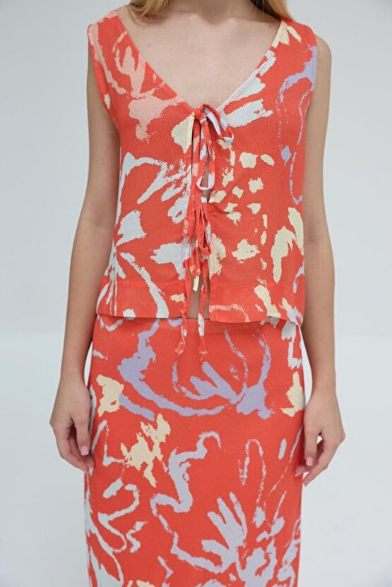 eyesof Bağcıklı Bluzlu Etek Takım - Kırmızı