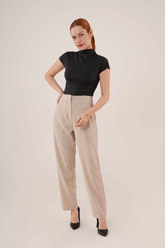 eyesof Çift Pens Detaylı Krem Pantolon