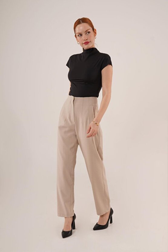 eyesof Çift Pens Detaylı Krem Pantolon