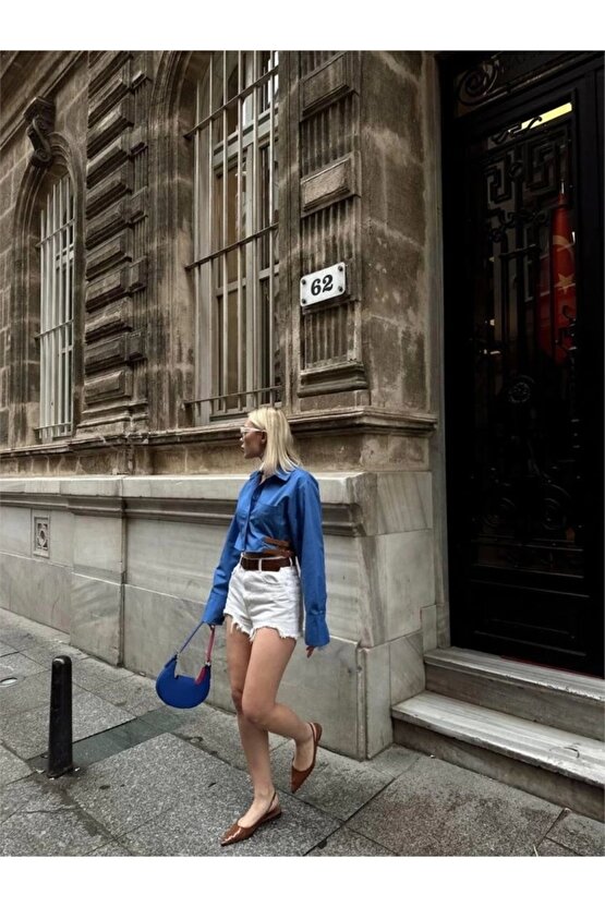 GÖEK POPİN CROP YAN ÇİFT KEER DETAYI avi