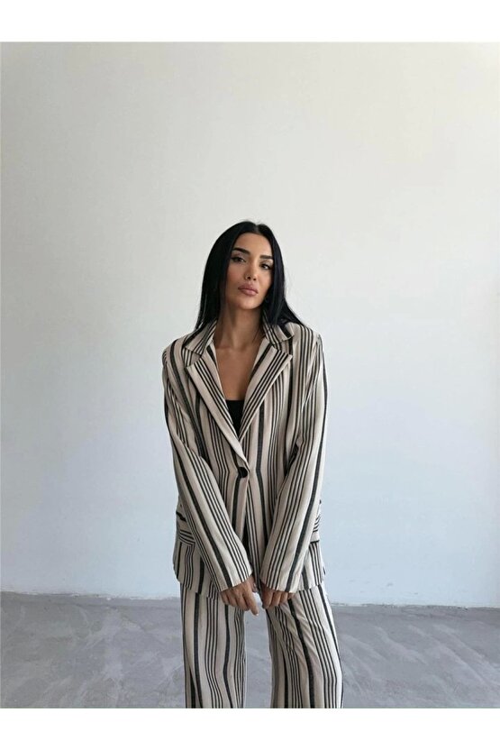 OTTOAN ÇİZGİİ CEKETPANTOON TK  Bej