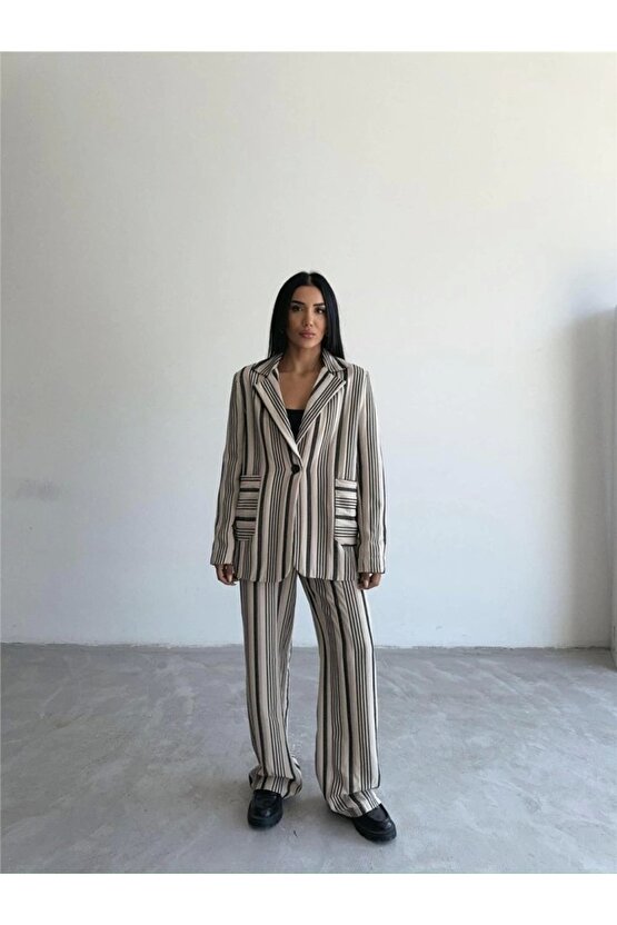 OTTOAN ÇİZGİİ CEKETPANTOON TK  Bej