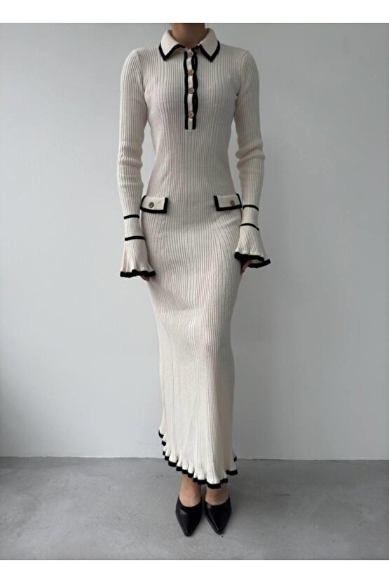 Gökyüzü Moda Wale Cep Detaylı Elbise