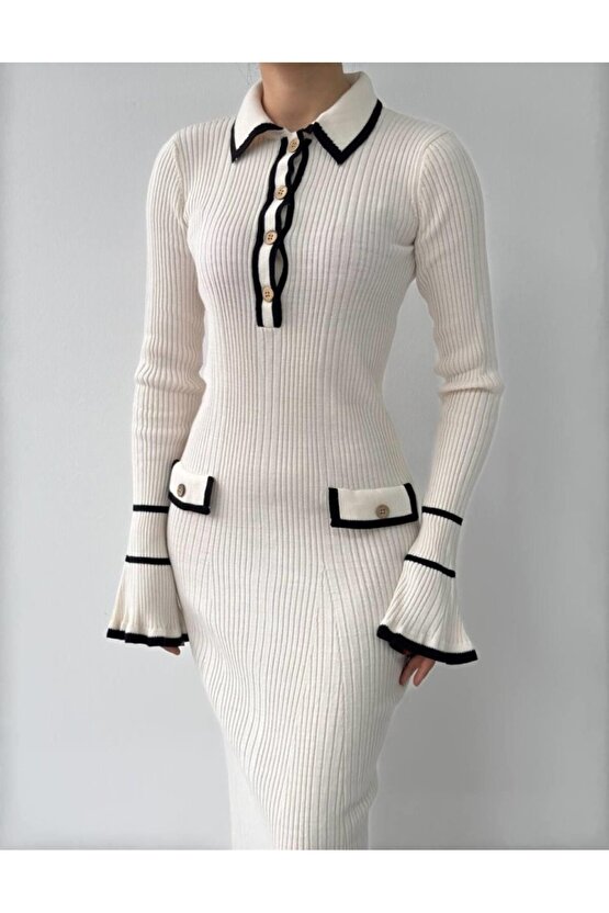 Gökyüzü Moda Wale Cep Detaylı Elbise