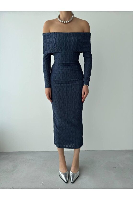 Gökyüzü Moda Ovieda Madonna Yaka Elbise