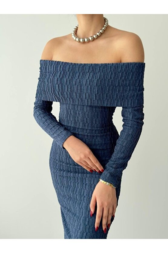 Gökyüzü Moda Ovieda Madonna Yaka Elbise