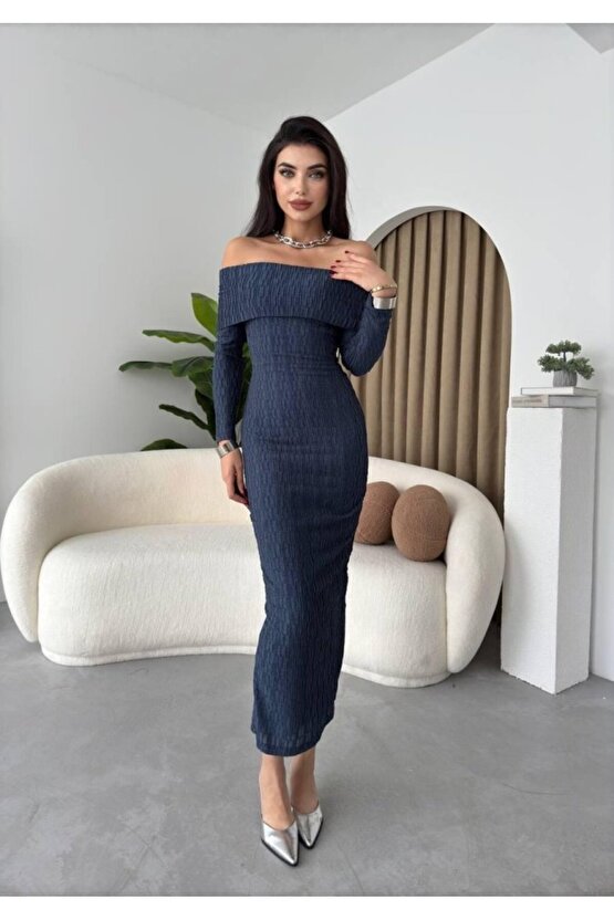 Gökyüzü Moda Ovieda Madonna Yaka Elbise