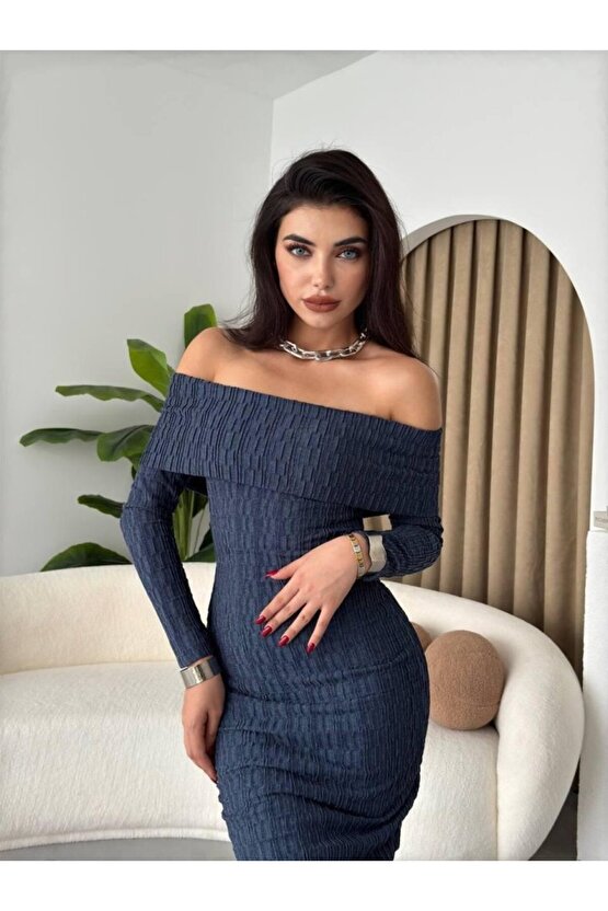 Gökyüzü Moda Ovieda Madonna Yaka Elbise