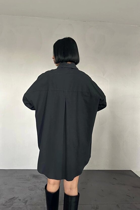 Siyah Çift Cep Kapaklı Çıtçıtlı Gömlek