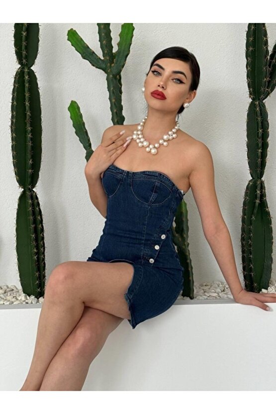 Gökyüzü Moda Nerg Düğme Detaylı Elbise