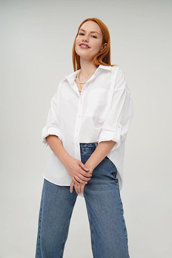 Gökyüzü Moda Tek Cepli Ekru Gömlek