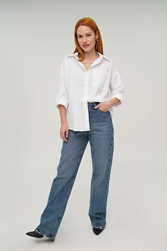 Gökyüzü Moda Tek Cepli Ekru Gömlek