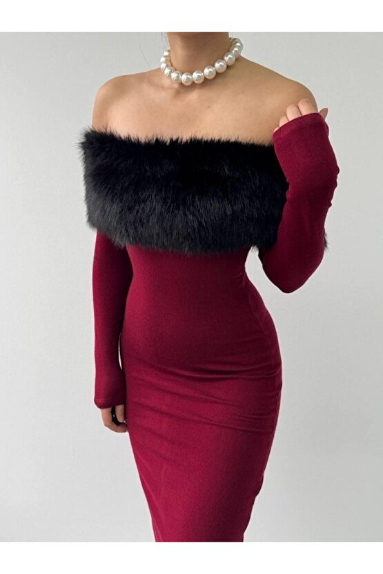 Gökyüzü Moda Bestia Straplez Tüy Detaylı Elbise