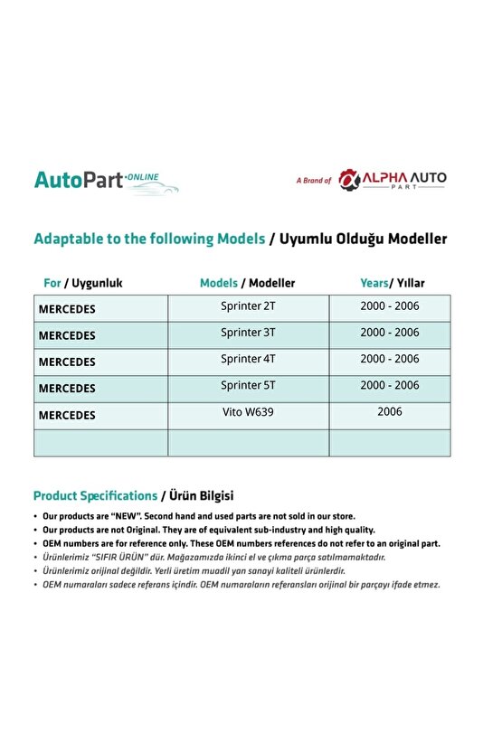 Mercedes Sprinter, Vito W639 Için Yakıt Hortumu