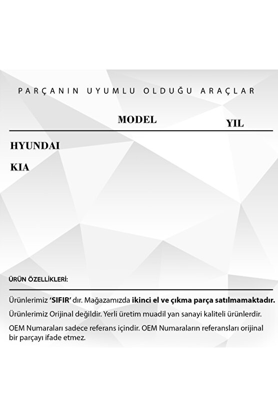 Hyundai, Kia Için Kapı Kilit Dişlisi