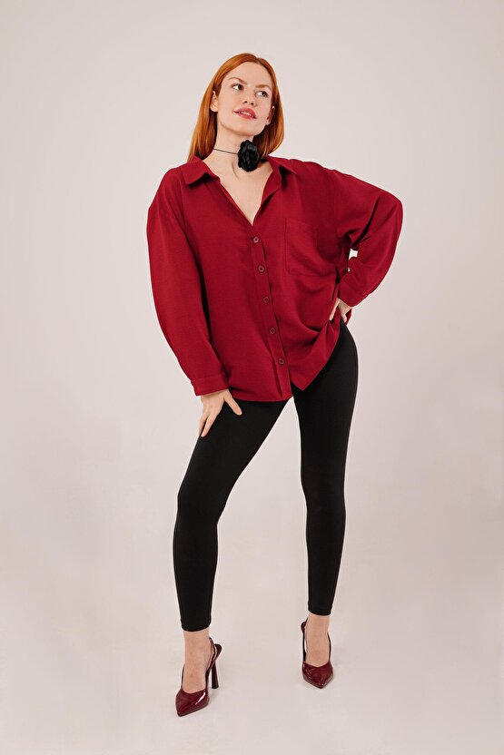 Gökyüzü Moda Basic Oversize Bordo Gömlek