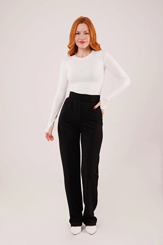Cırt Kapama Detaylı iyah Pantolon