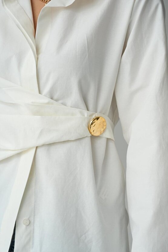 Gökyüzü Moda Bağlamalı Gömlek - Ekru