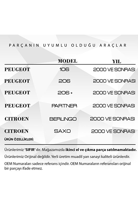 Peugeot 106,206, Partner,citroen Berlingo Için Tavan Anten Çubuğu