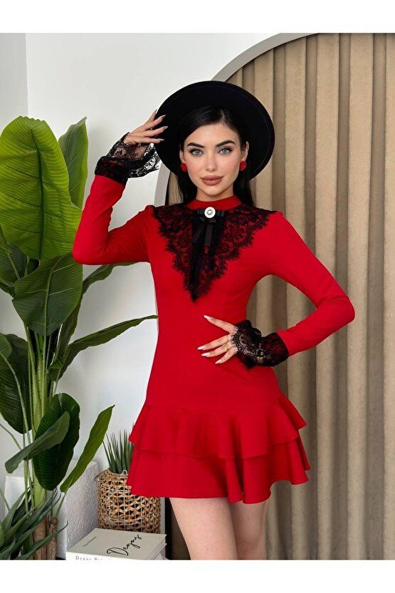 Gökyüzü Moda Danya Dantel Mini Elbise