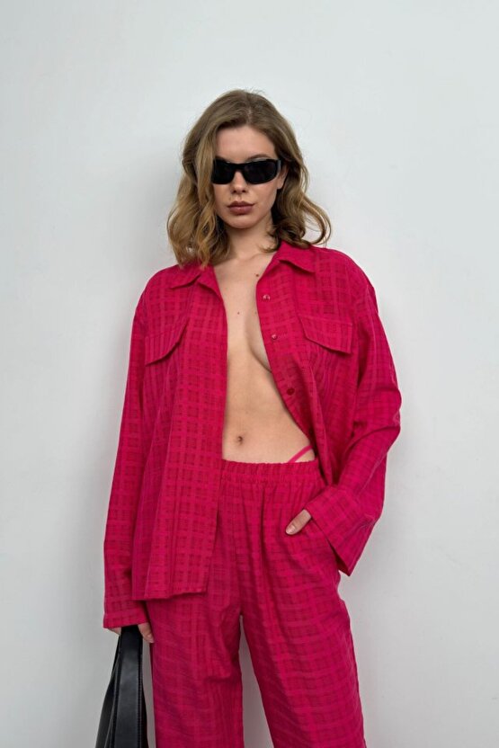 Gökyüzü Moda Cepli Gömlek Pantolon İkili Takım