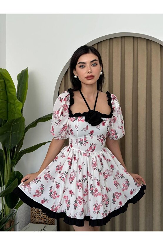 Gökyüzü Moda Wismar Gül Detay Elbise