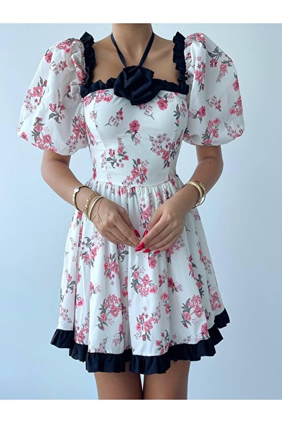 Gökyüzü Moda Wismar Gül Detay Elbise